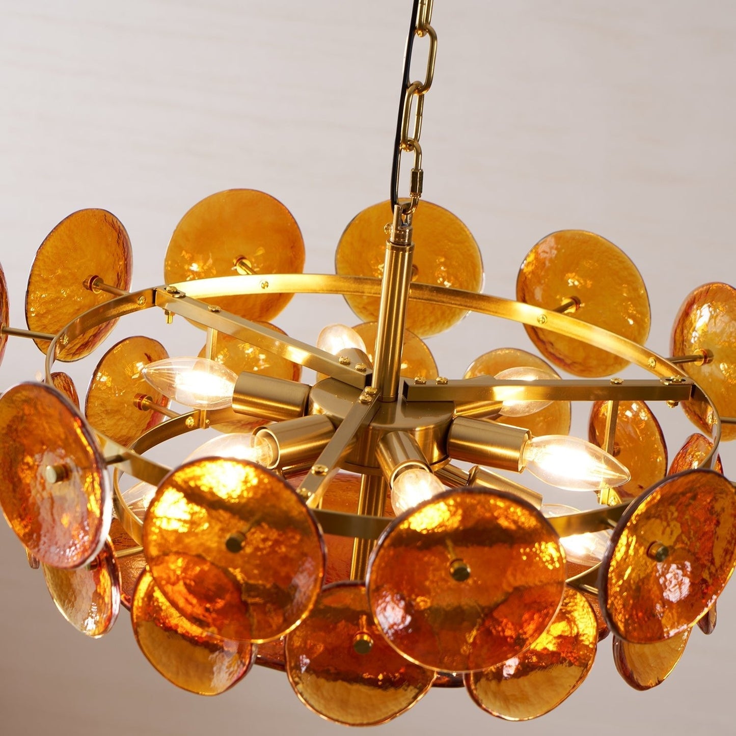 Glass Disc Chandelier — Warm Amber Glow