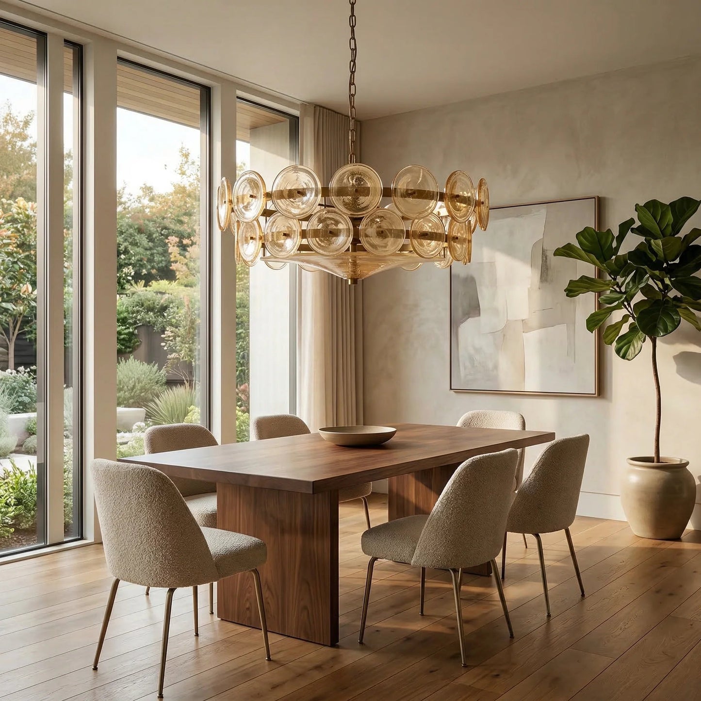 Glass Disc Chandelier — Warm Amber Glow - LumoTrot