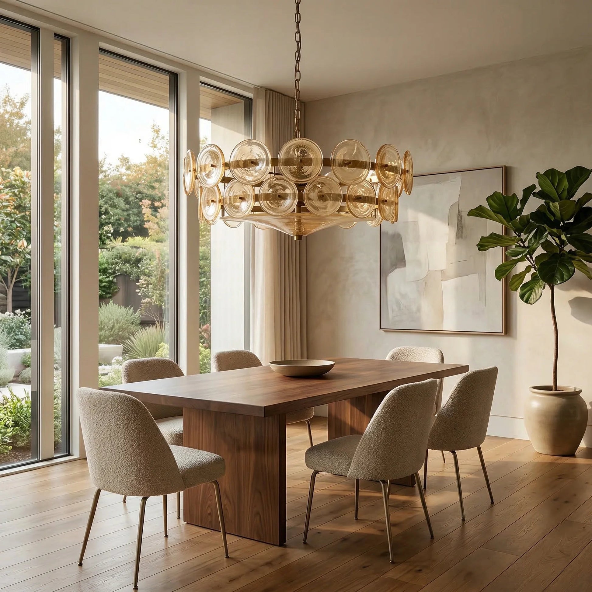 Glass Disc Chandelier — Warm Amber Glow - LumoTrot