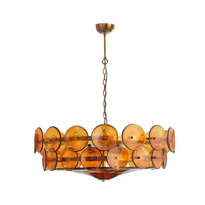 Glass Disc Chandelier — Warm Amber Glow