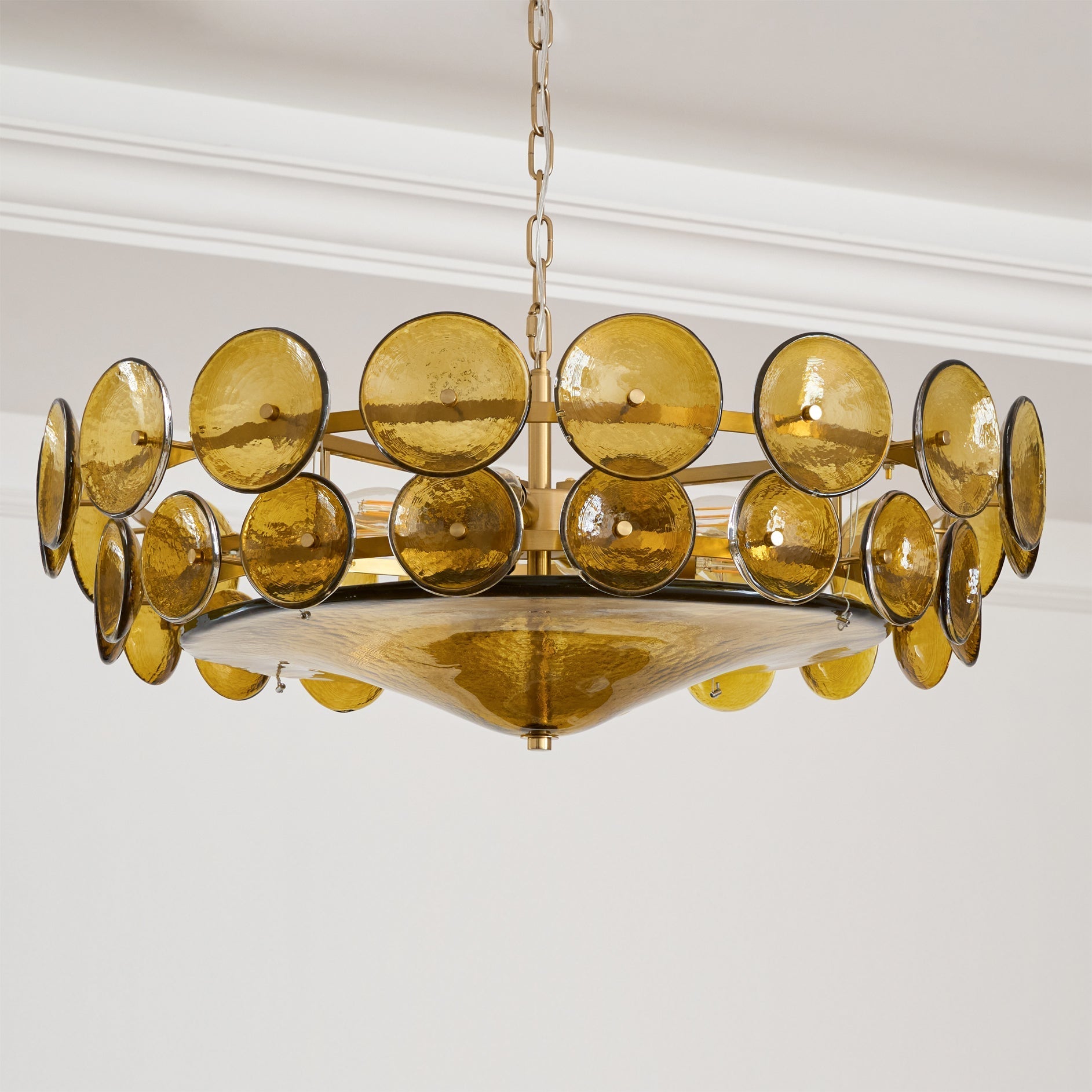 Glass Disc Chandelier — Warm Amber Glow