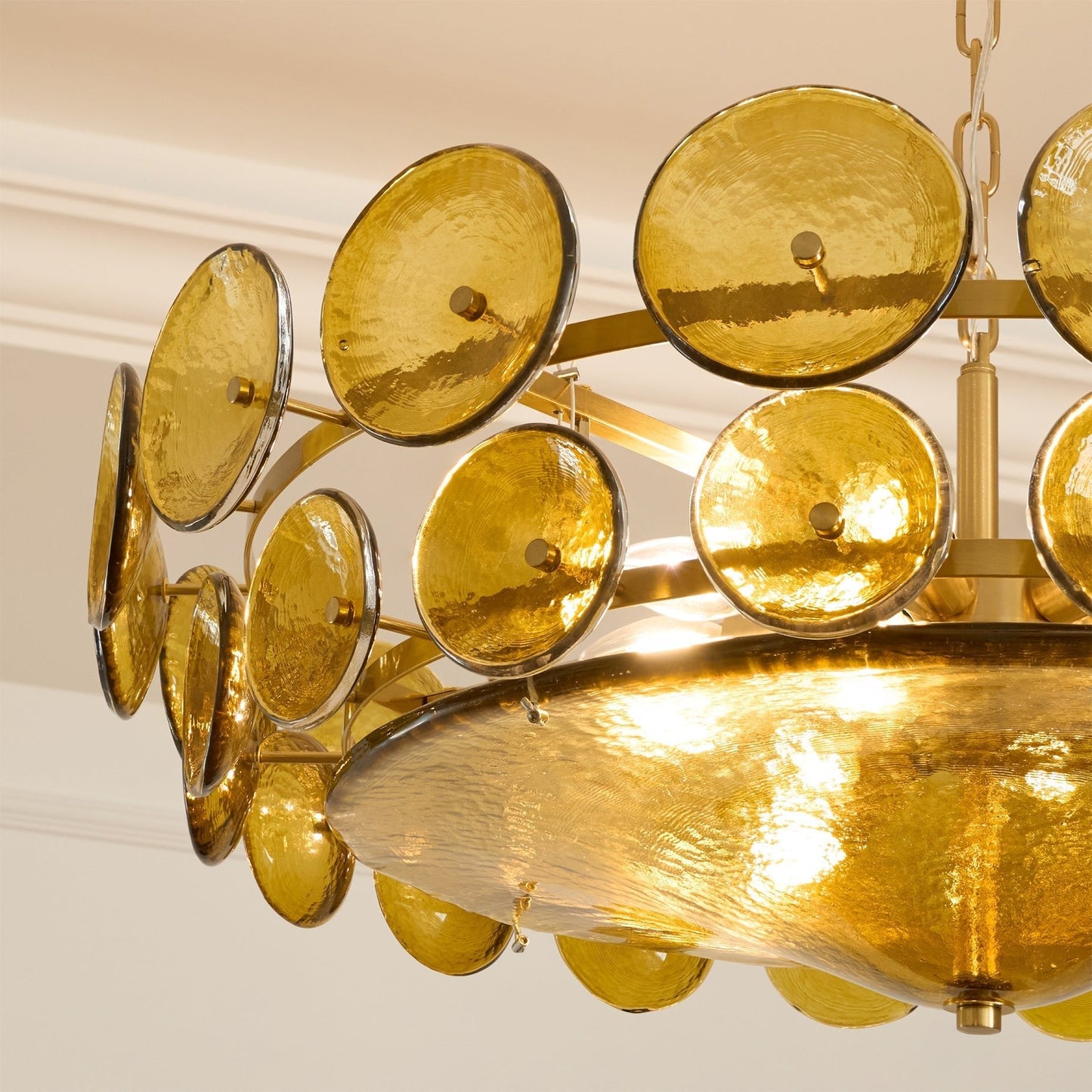 Glass Disc Chandelier — Warm Amber Glow