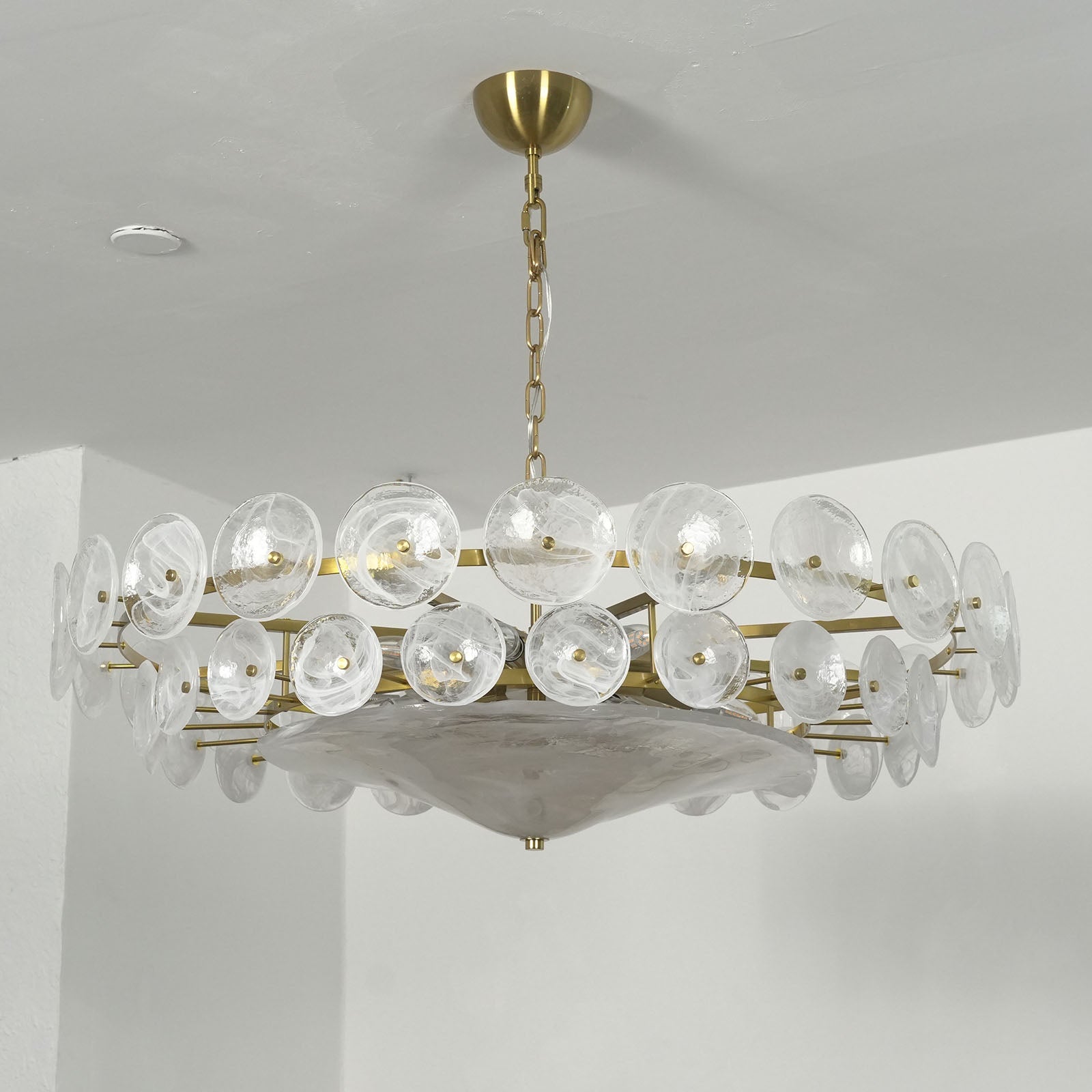 Glass Disc Chandelier — Warm Amber Glow