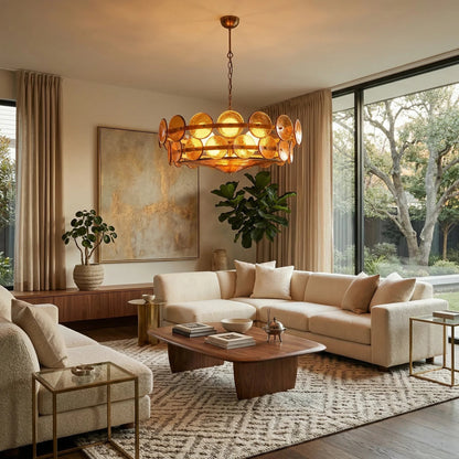 Glass Disc Chandelier — Warm Amber Glow