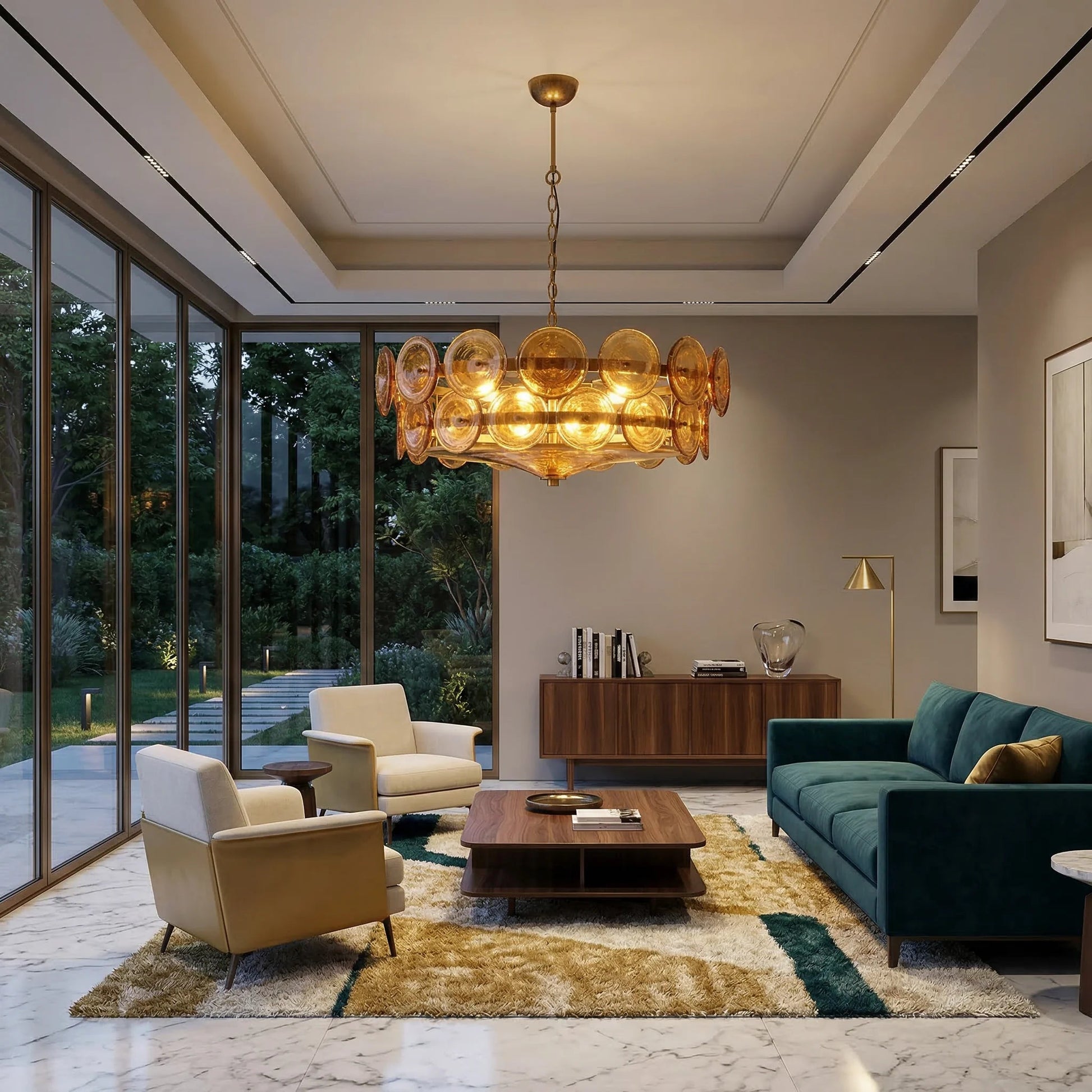 Glass Disc Chandelier — Warm Amber Glow