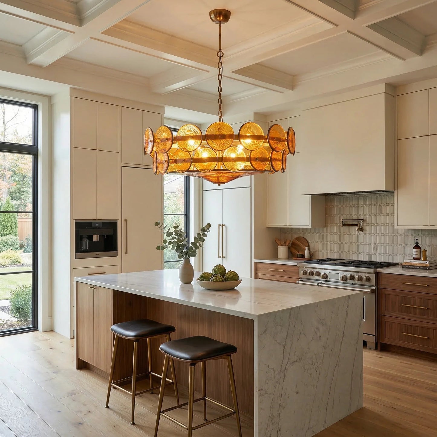 Glass Disc Chandelier — Warm Amber Glow - LumoTrot