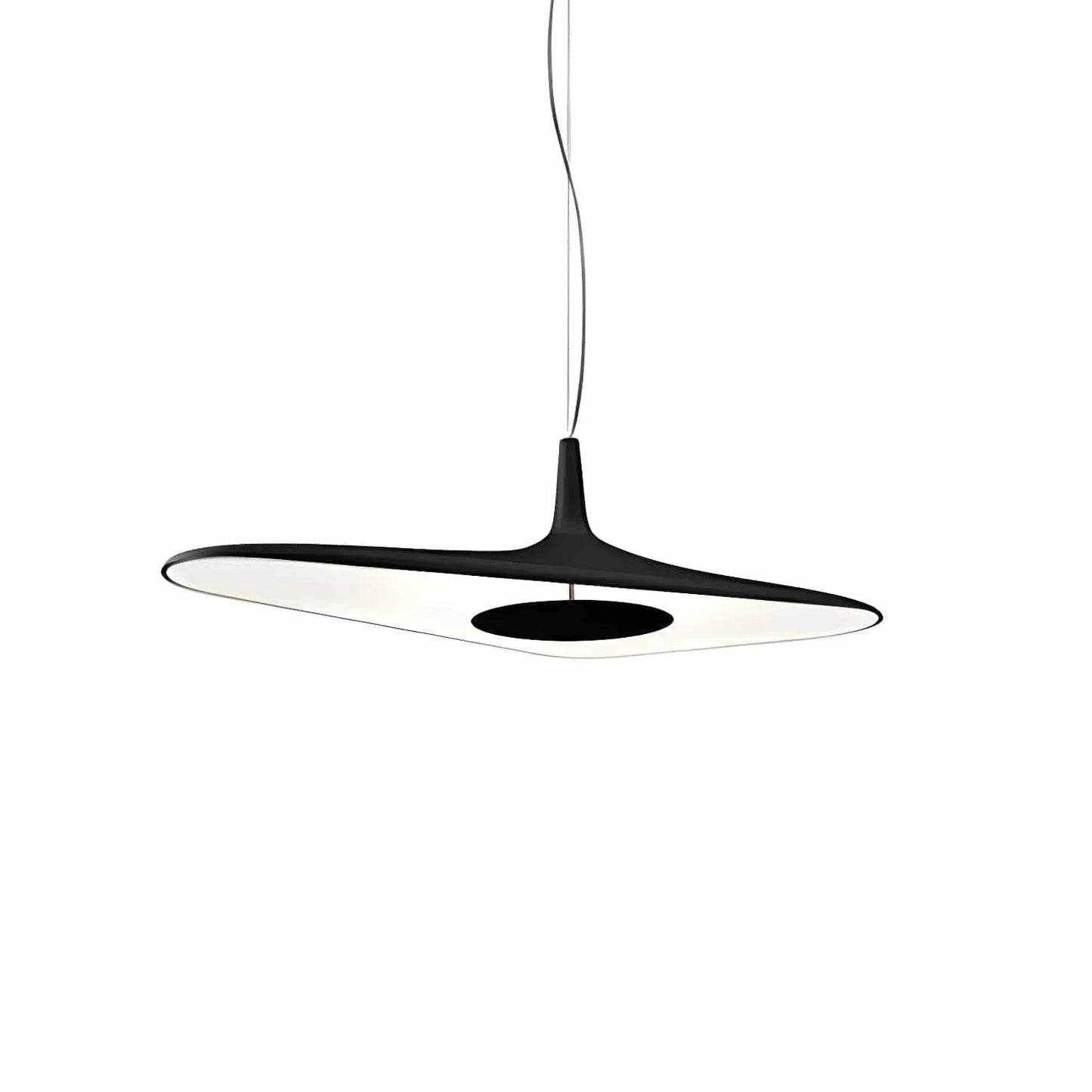 Matte black metal disc pendant light for modern interiors by Lumotrot