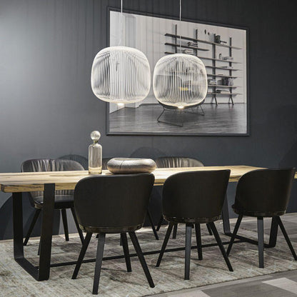 Scale and suspension of black wire mesh pendant lights
