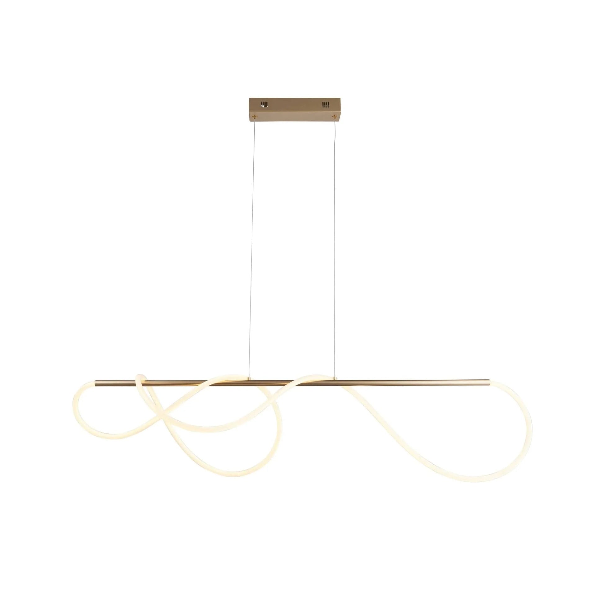Organic LED ribbon pendant light in brass finish by Lumotrot