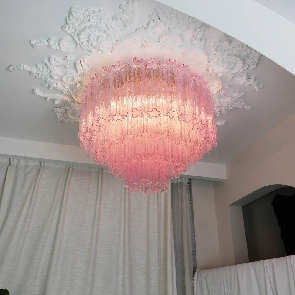 Close-up detail of textured pink blown glass elements