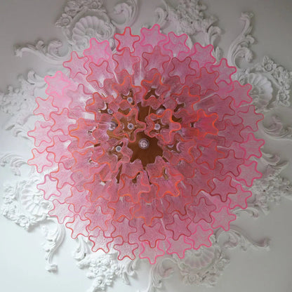 Installation view of the pink blown glass ceiling light