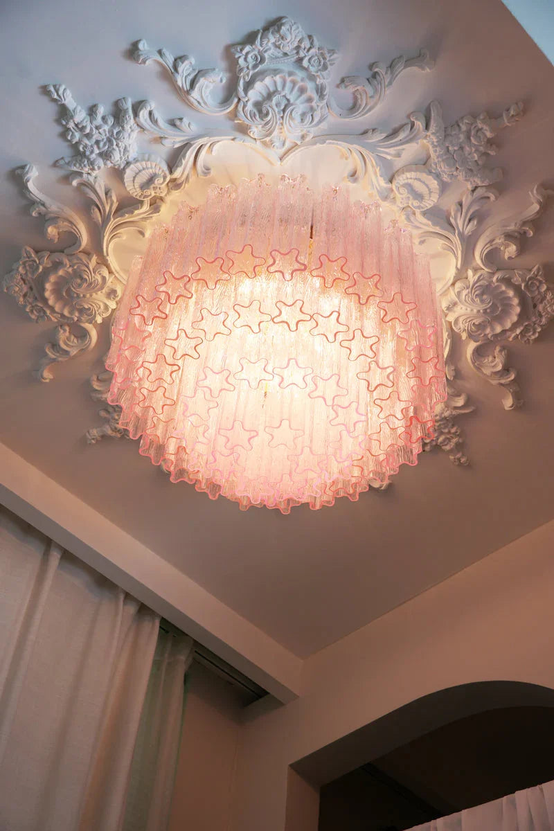 Pink Blown Glass Ceiling Light — Art Deco Radiance - LumoTrot