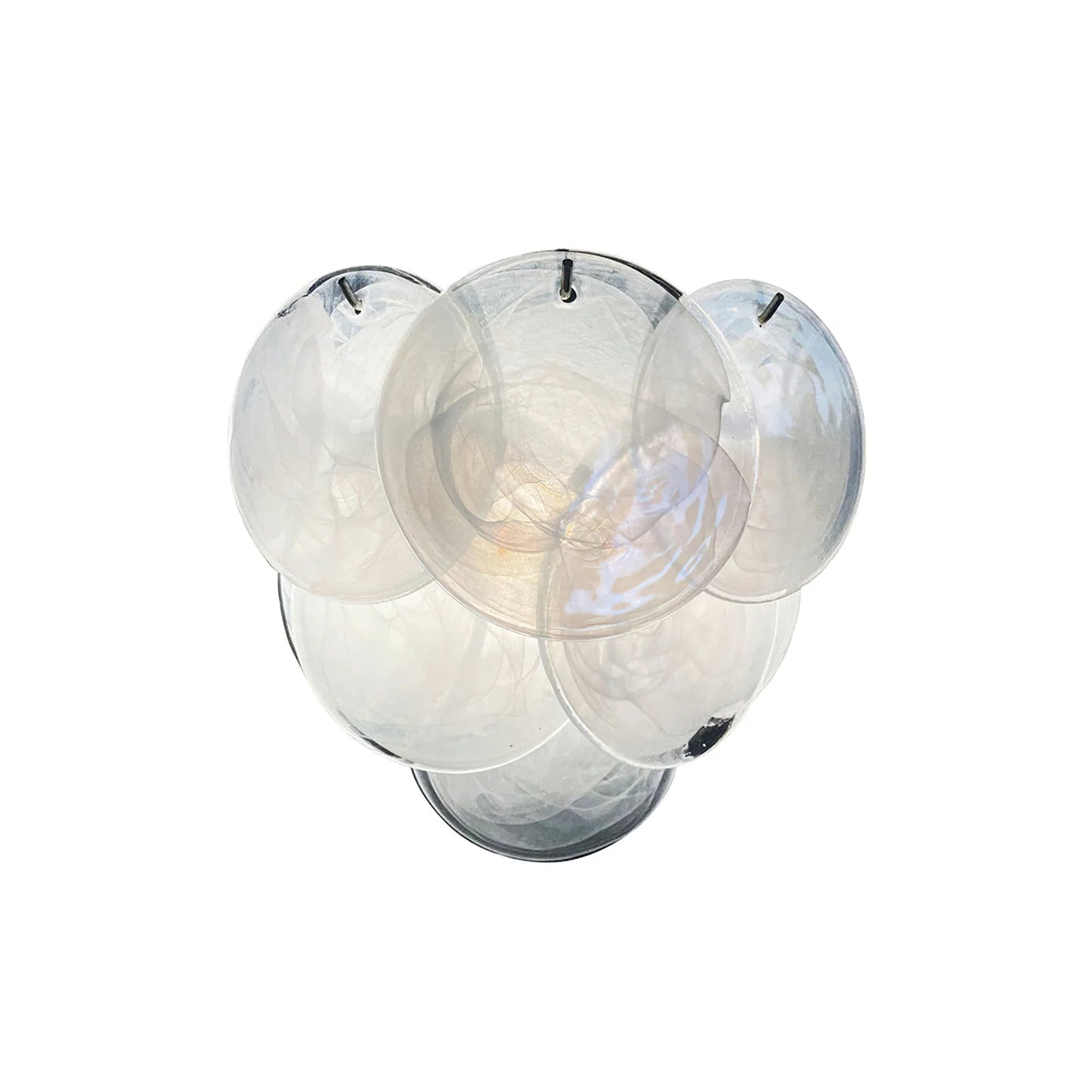 Iridescent glass disc wall sconce with modern organic style by Lumotrot