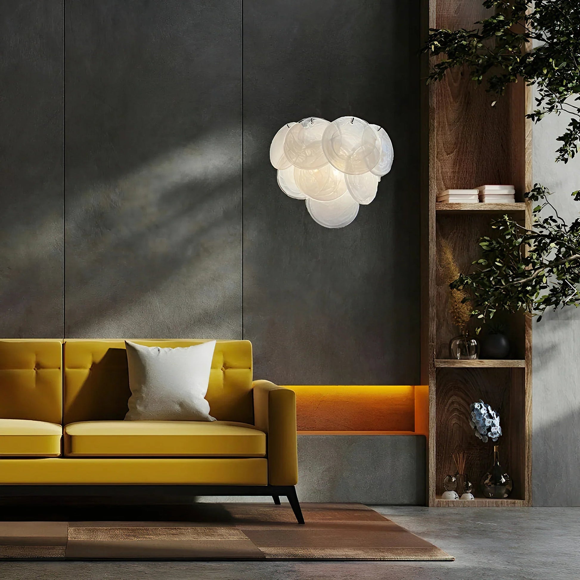 Organic silhouette of the clustered glass disc wall sconce