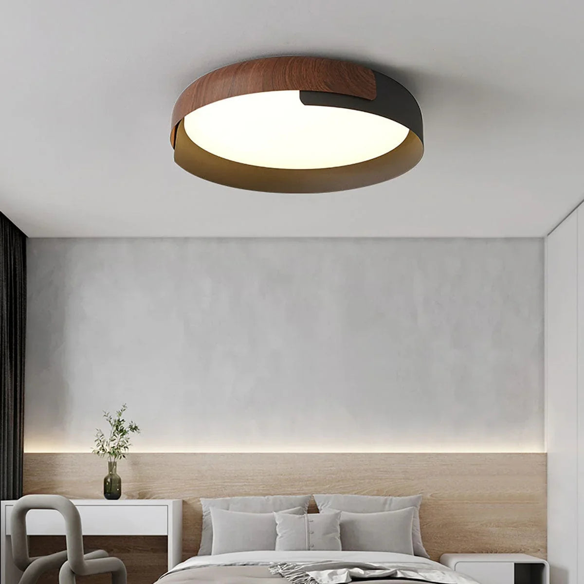 Wood Effect Metal Ceiling Light — Modern Japandi Ambiance - LumoTrot