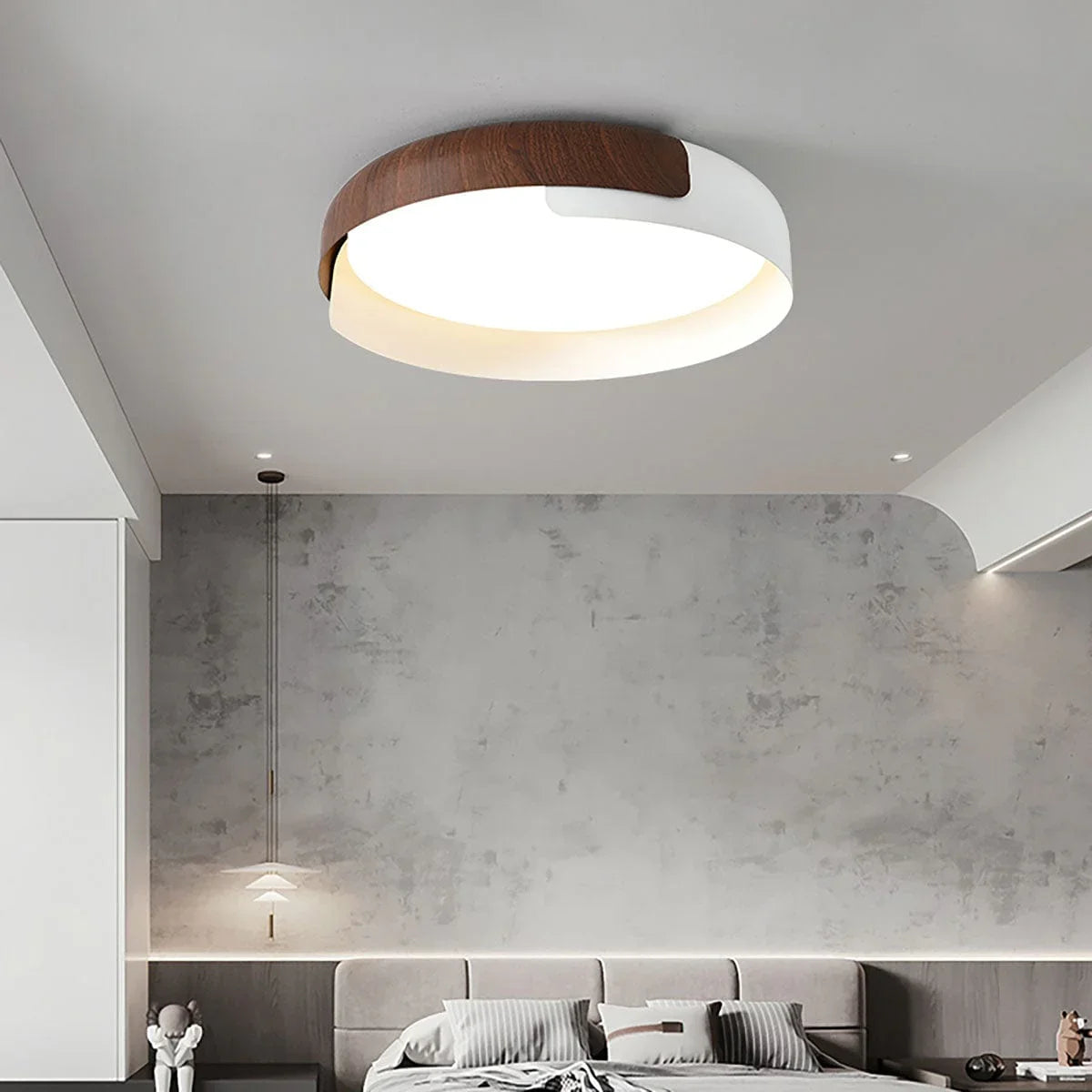 Wood Effect Metal Ceiling Light — Modern Japandi Ambiance - LumoTrot