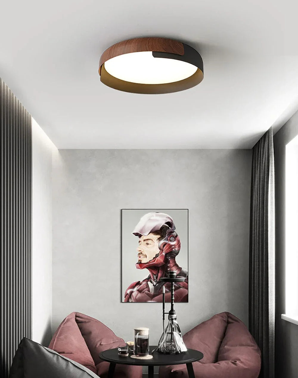 Wood Effect Metal Ceiling Light — Modern Japandi Ambiance - LumoTrot