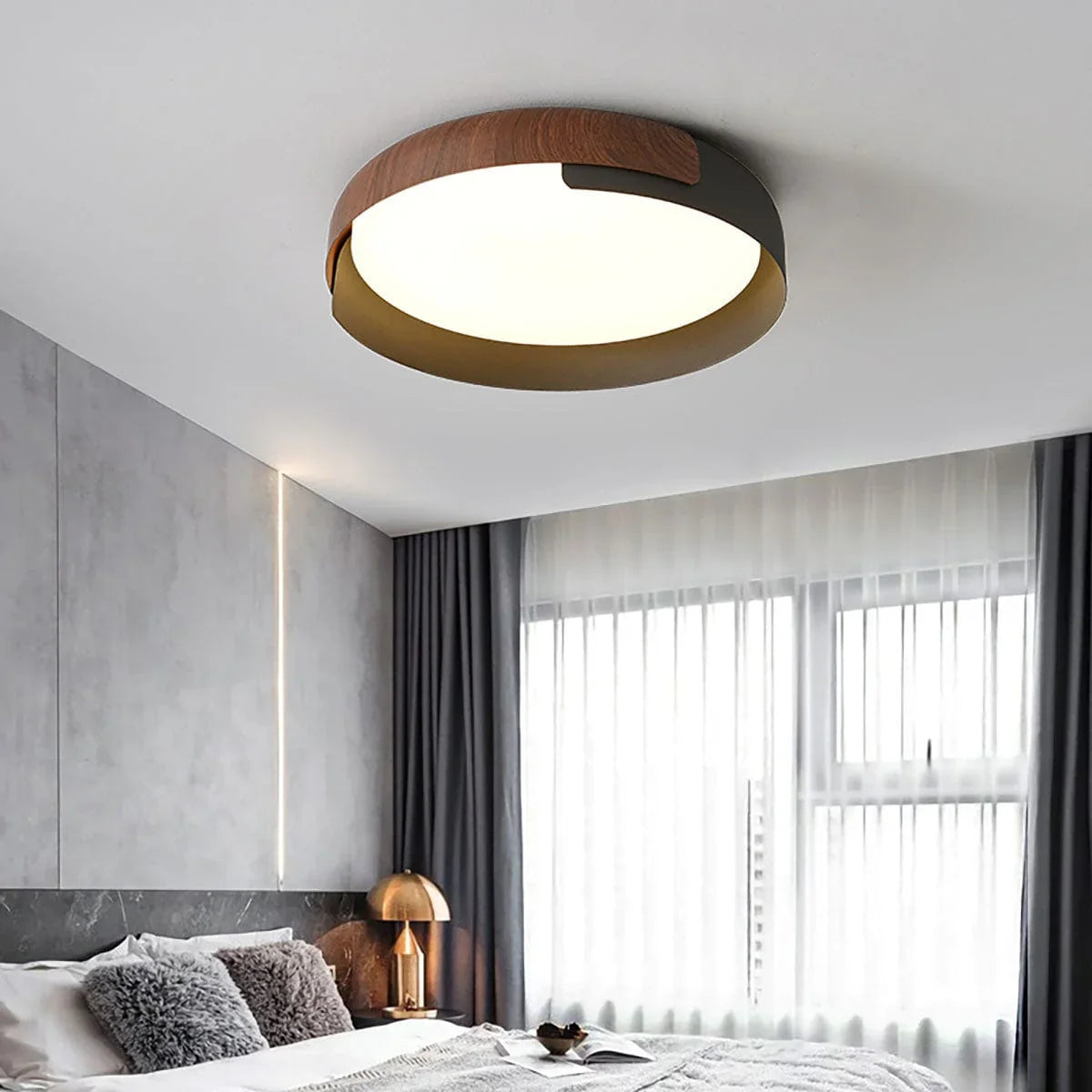 Wood Effect Metal Ceiling Light — Modern Japandi Ambiance - LumoTrot