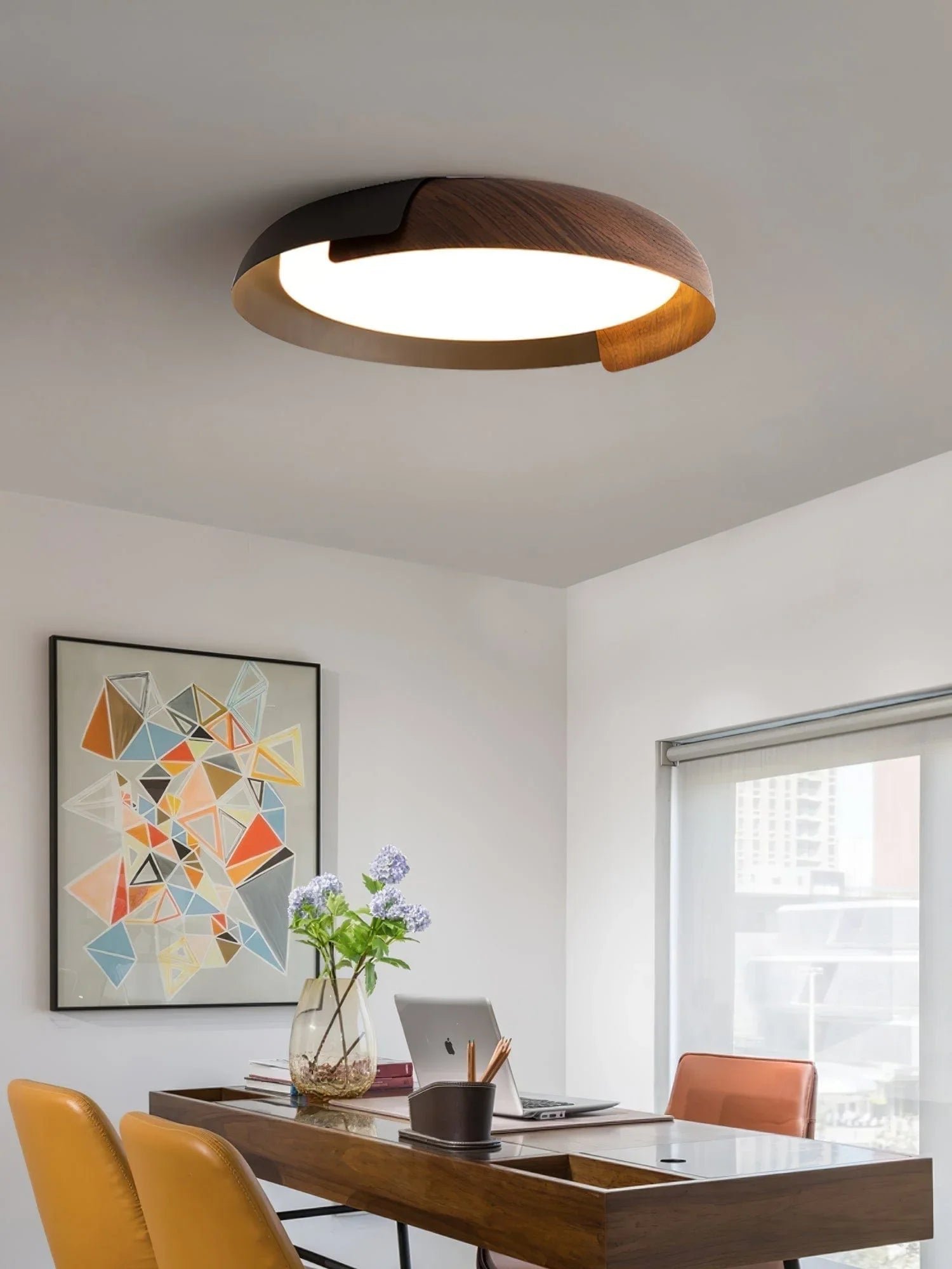 Wood Effect Metal Ceiling Light — Modern Japandi Ambiance - LumoTrot