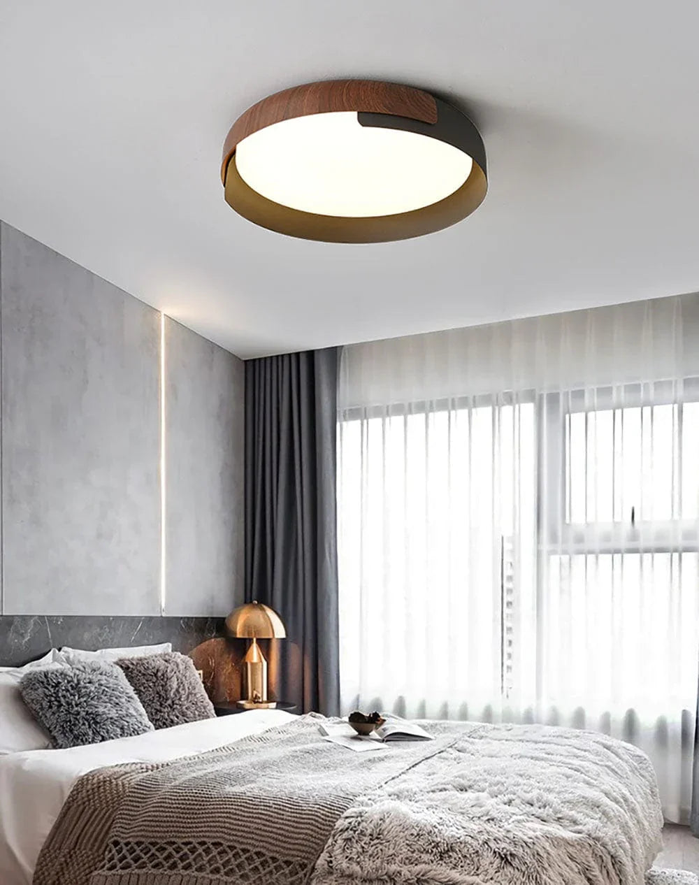 Wood Effect Metal Ceiling Light — Modern Japandi Ambiance - LumoTrot