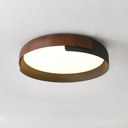 Living room featuring the soft ambient glow of the wood grain ceiling light