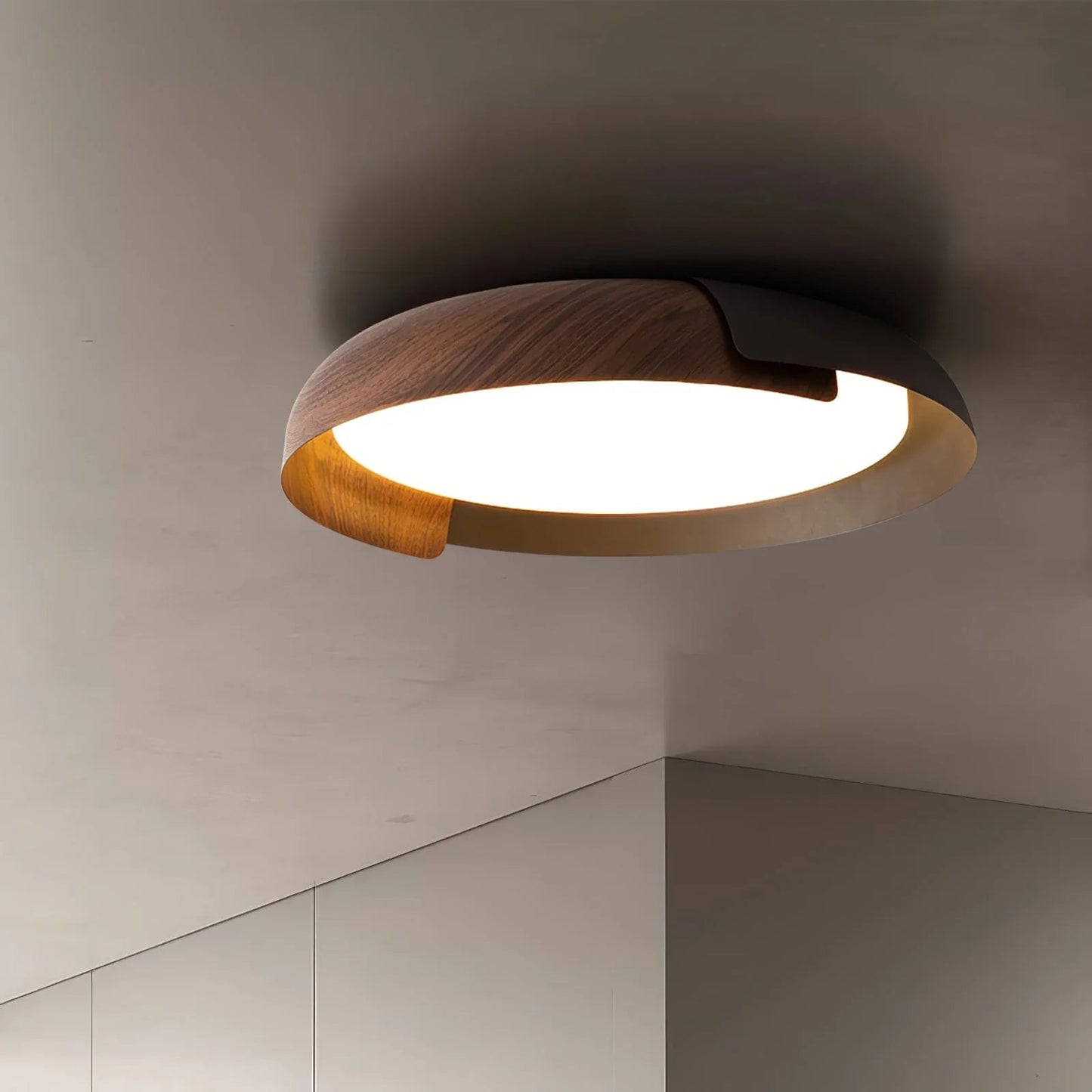 Scale and installation of the modern wood grain effect ceiling light