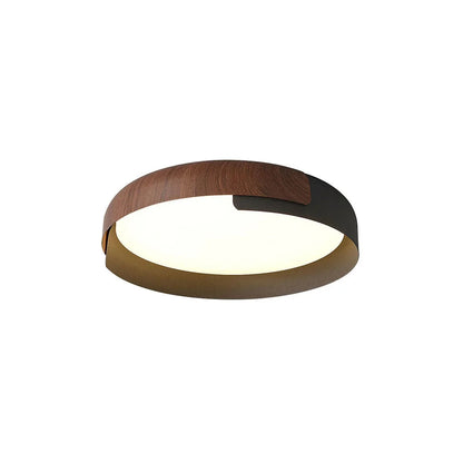 Wood grain effect metal ceiling light in a modern organic shape by Lumotrot