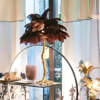 Brass Feather Table Lamp — Glamorous Statement Piece