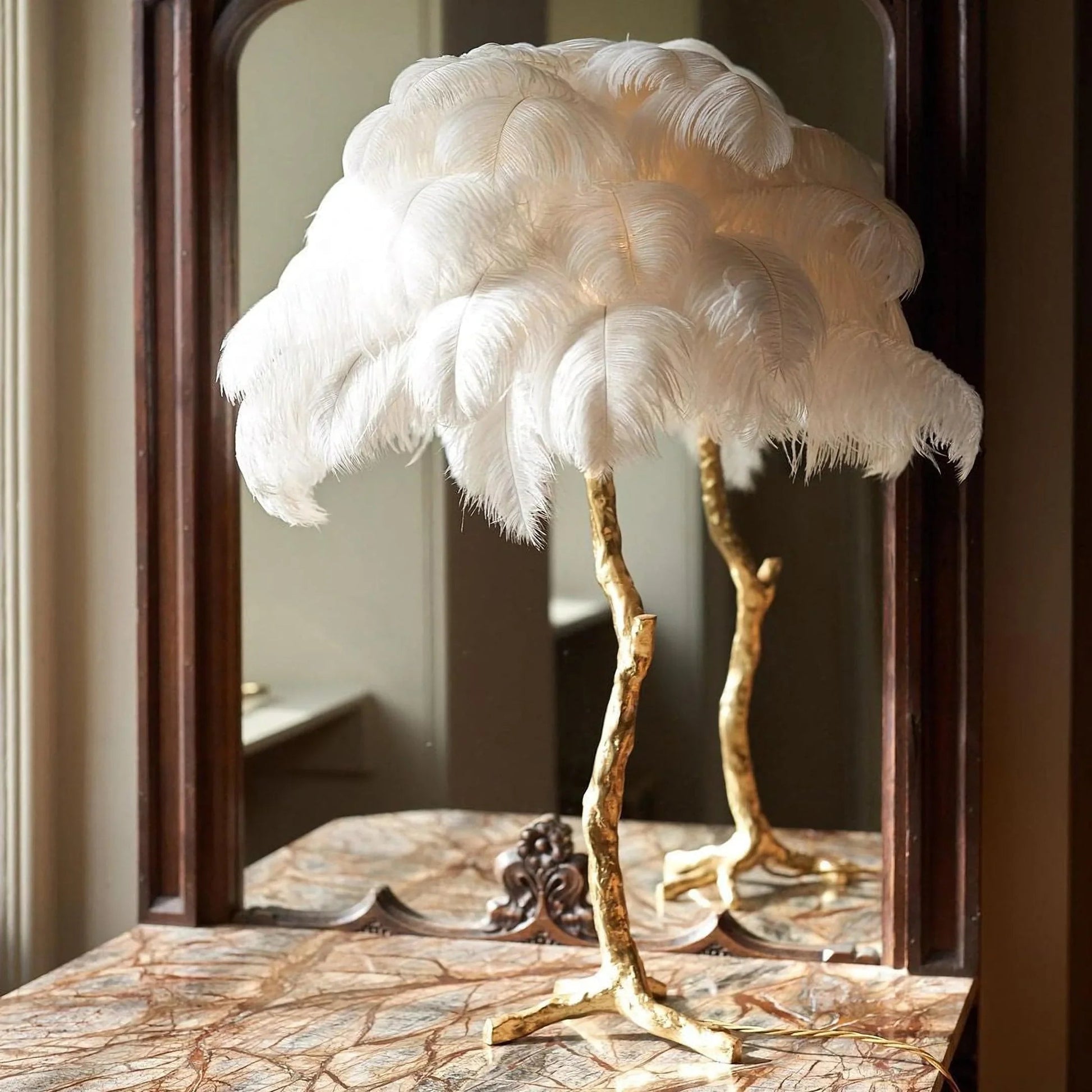 Brass Feather Table Lamp — Glamorous Statement Piece
