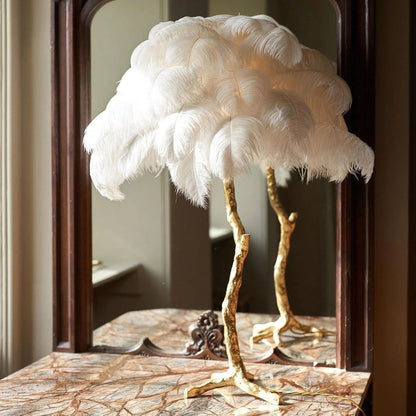 Brass Feather Table Lamp — Glamorous Statement Piece