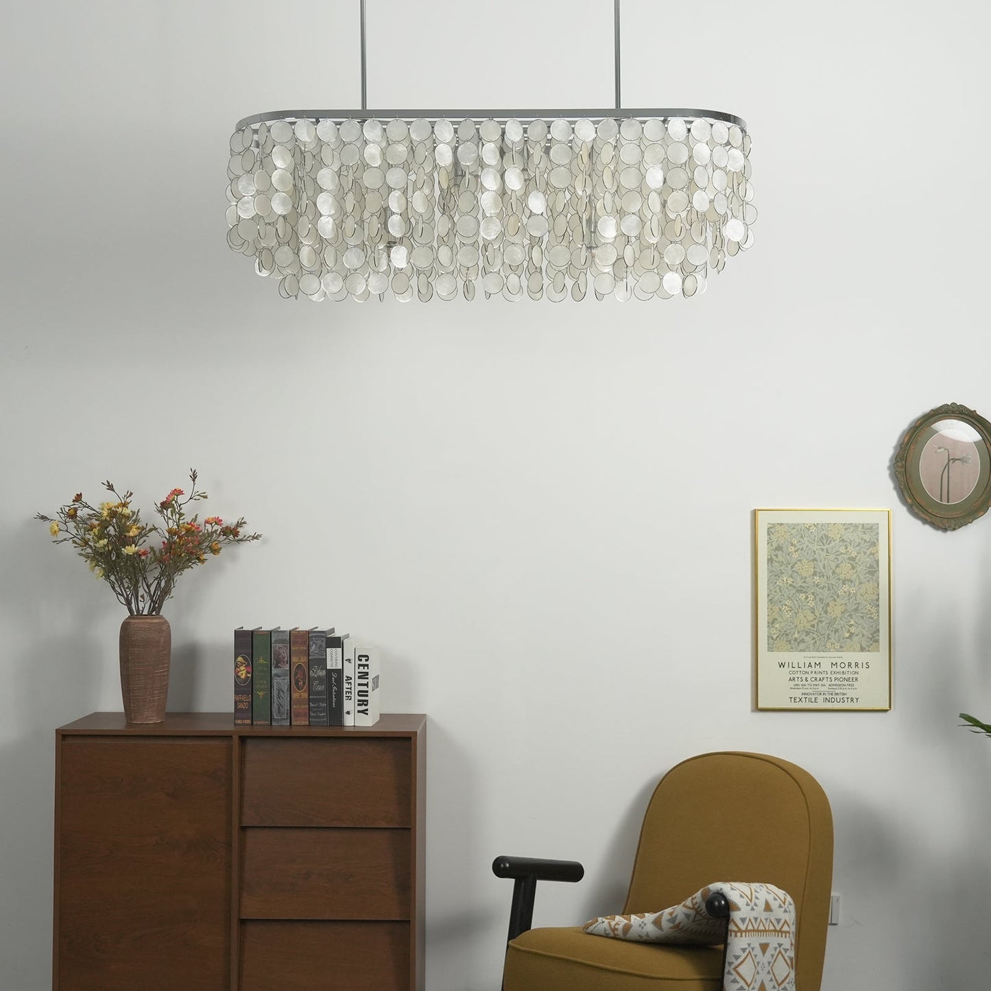 Rectangular Capiz Shell Chandelier — Organic Coastal Ambiance - LumoTrot