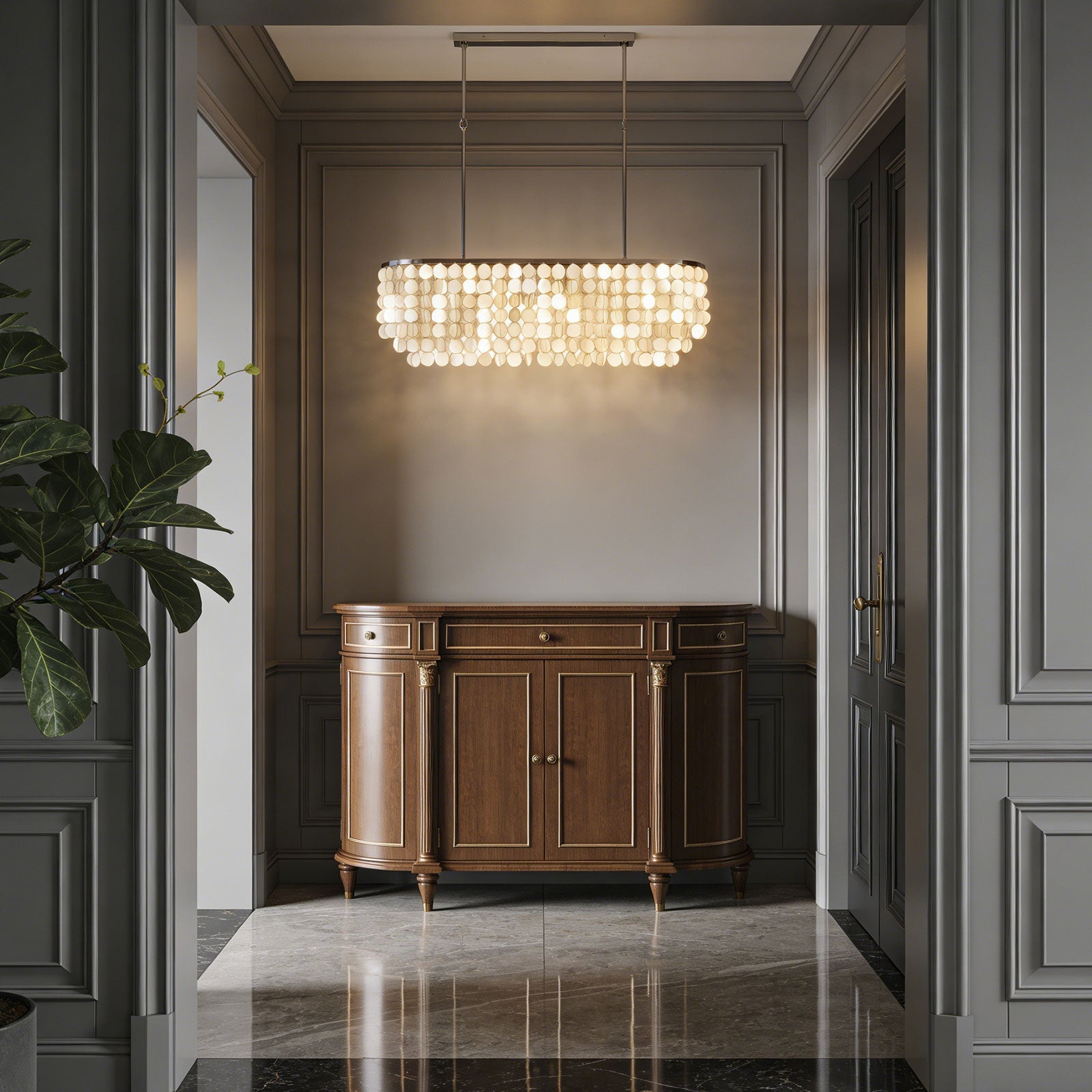 Rectangular Capiz Shell Chandelier — Organic Coastal Ambiance - LumoTrot
