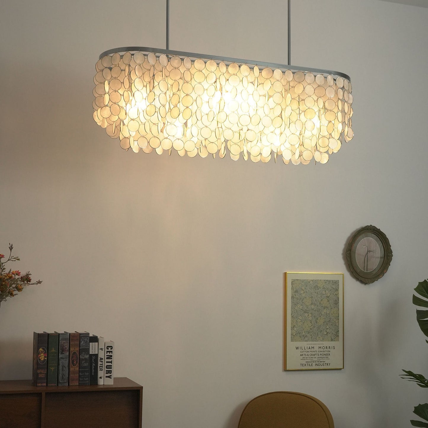 Rectangular Capiz Shell Chandelier — Organic Coastal Ambiance - LumoTrot
