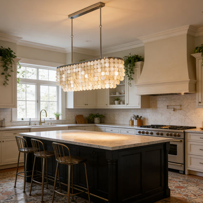 Chandelier creating soft, ambient light in a stylish living space