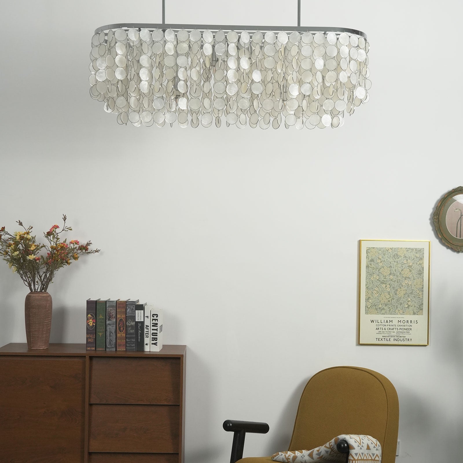 Rectangular Capiz Shell Chandelier — Organic Coastal Ambiance - LumoTrot
