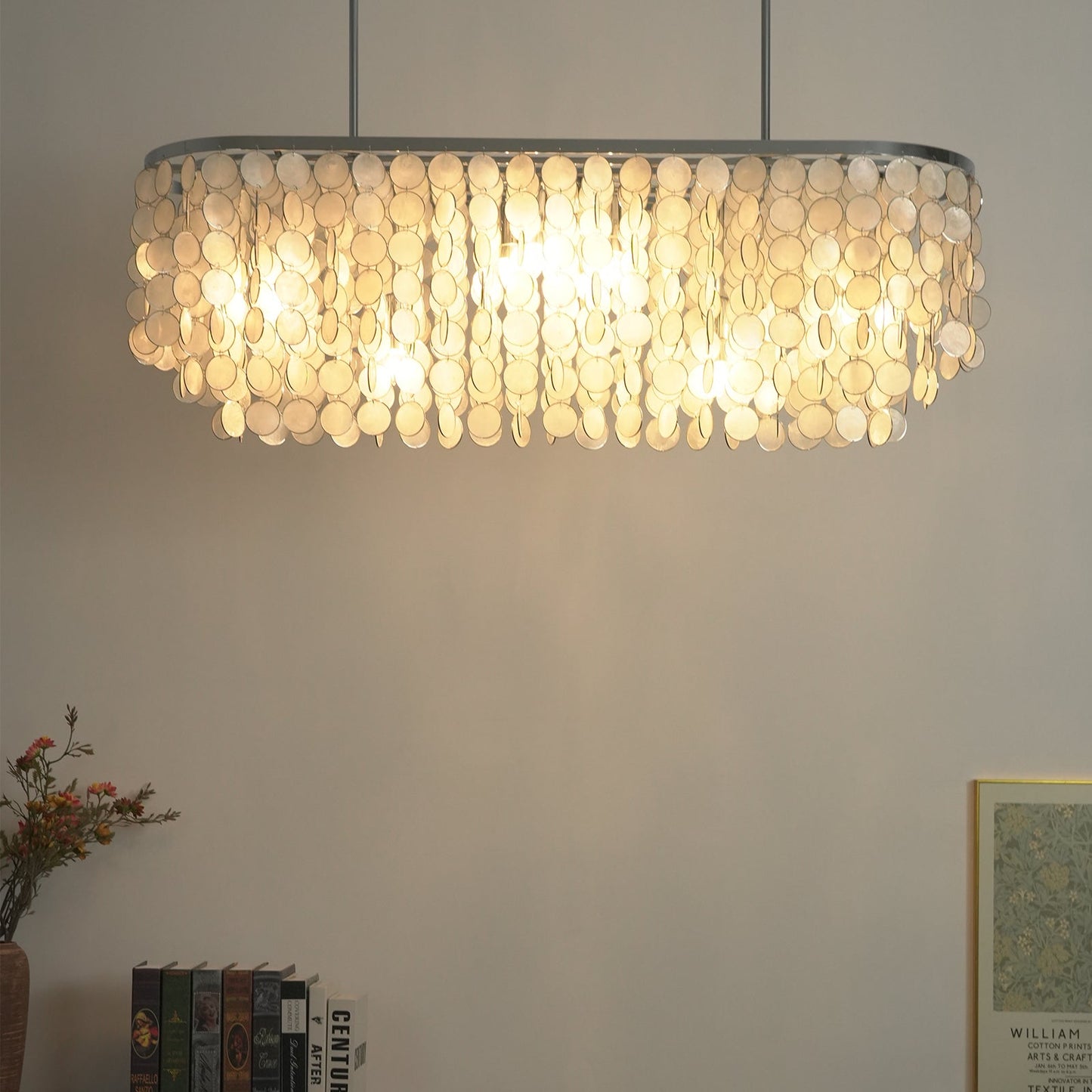 Rectangular Capiz Shell Chandelier — Organic Coastal Ambiance - LumoTrot