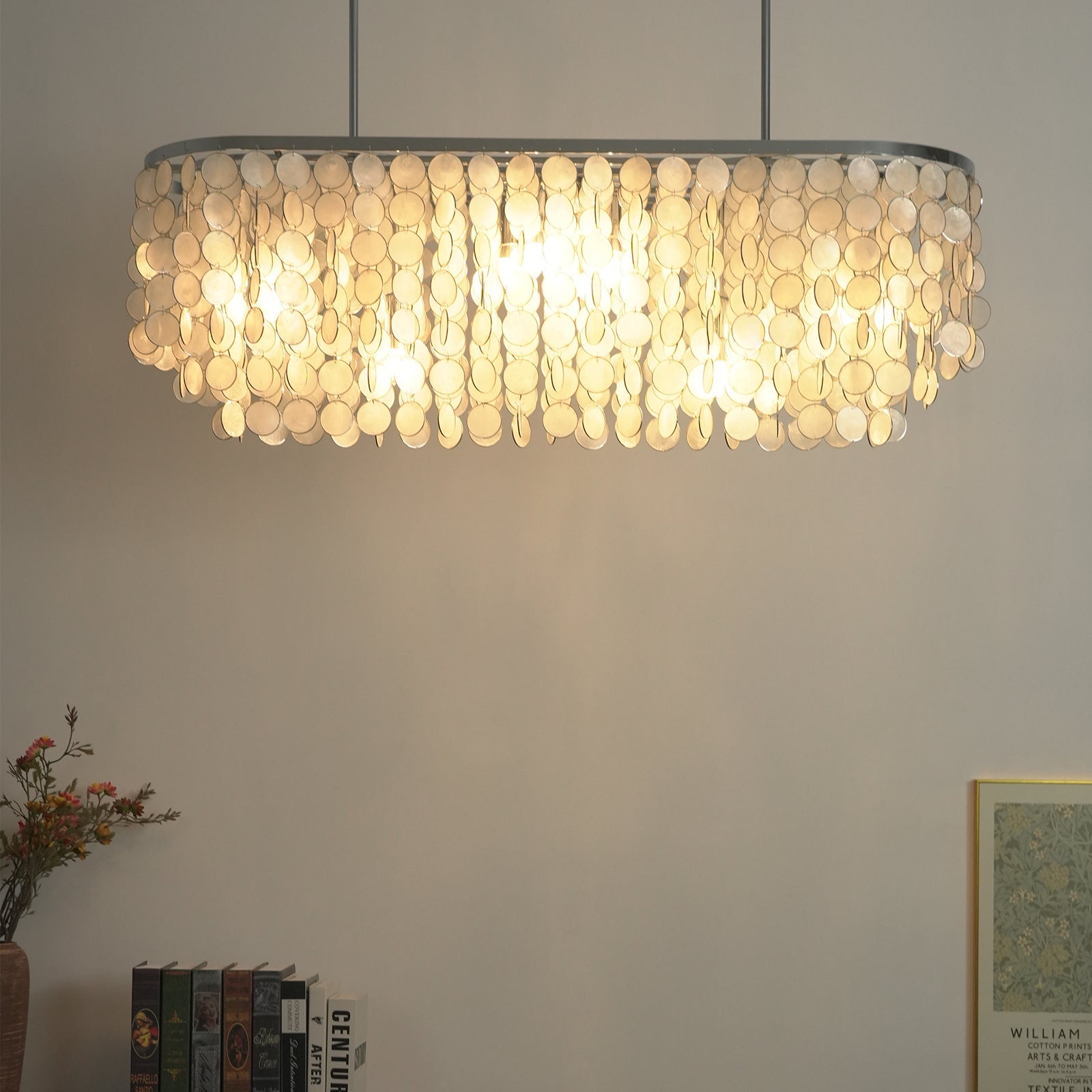 Rectangular Capiz Shell Chandelier — Organic Coastal Ambiance - LumoTrot