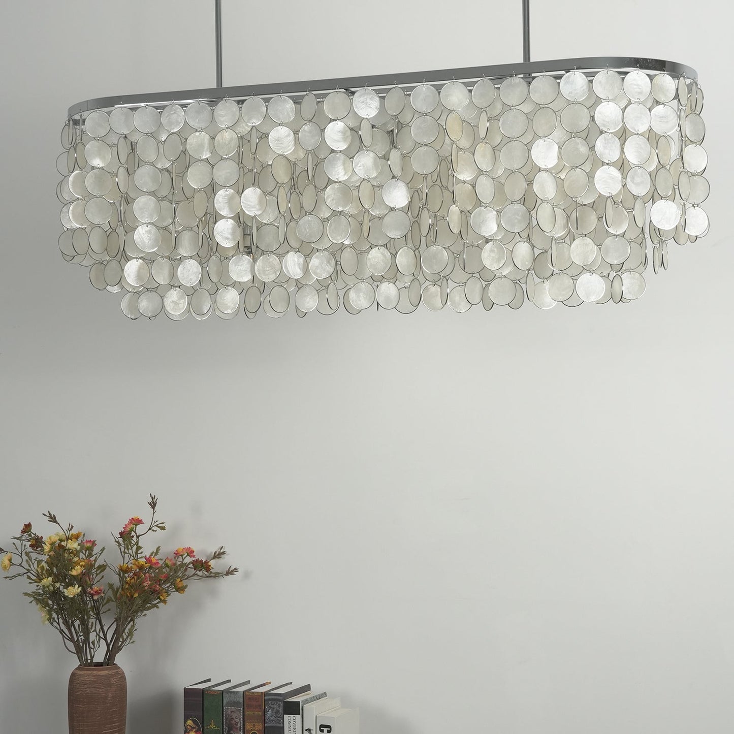 Rectangular Capiz Shell Chandelier — Organic Coastal Ambiance - LumoTrot