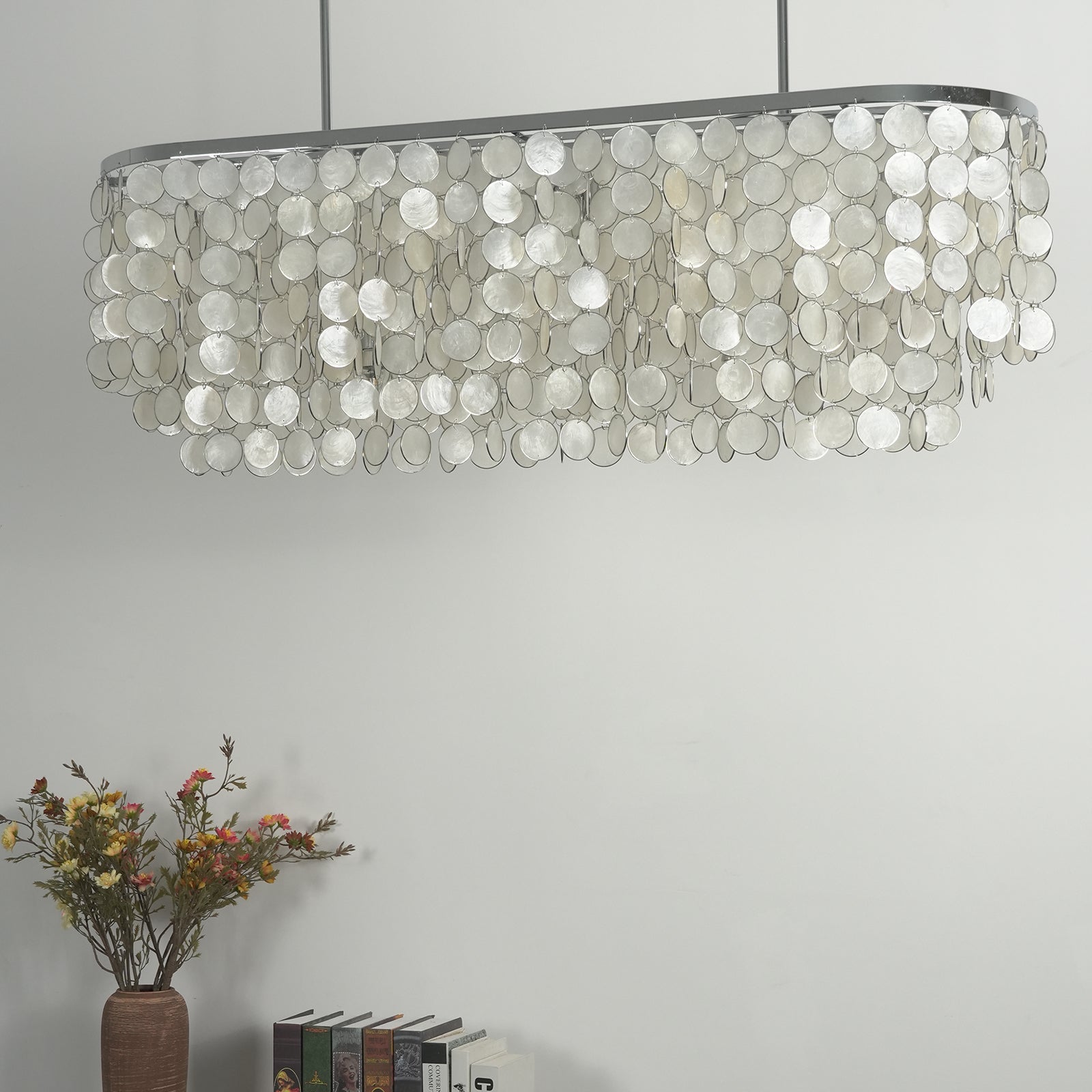 Rectangular Capiz Shell Chandelier — Organic Coastal Ambiance - LumoTrot