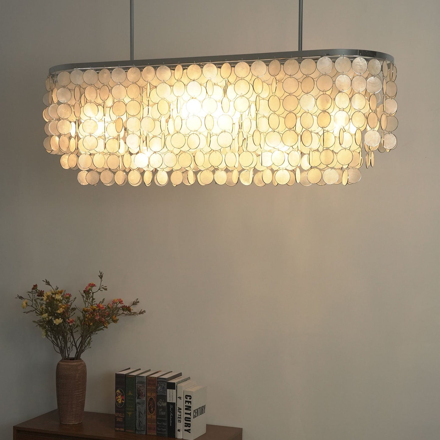 Rectangular Capiz Shell Chandelier — Organic Coastal Ambiance - LumoTrot