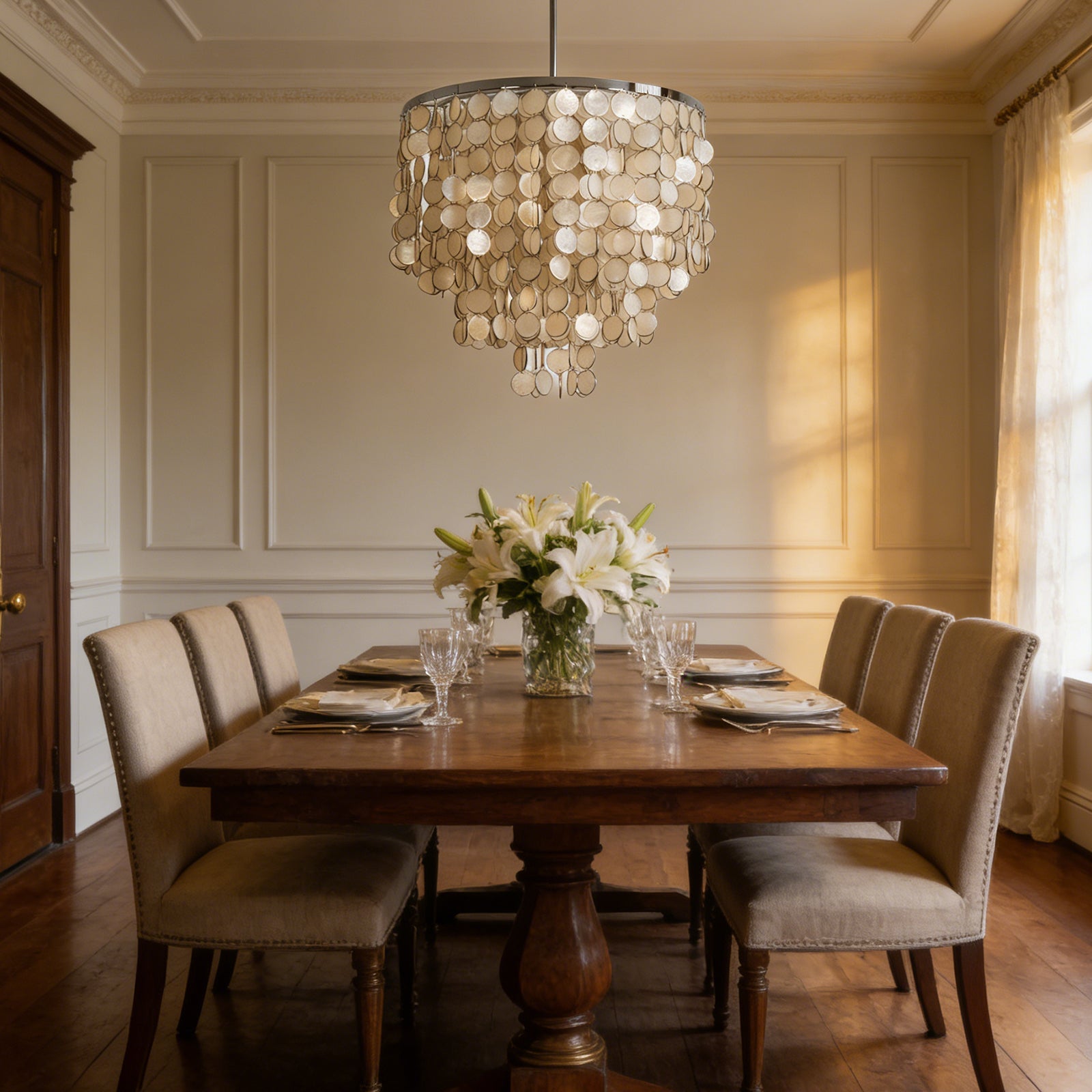 Scale and installation detail of capiz shell chandelier