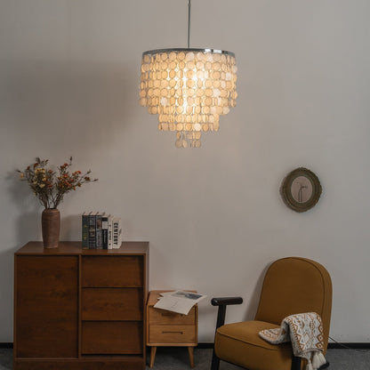 Tiered Capiz Shell Chandelier — Ethereal Coastal Glow - LumoTrot