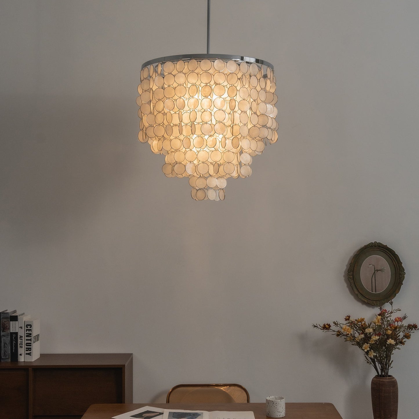 Tiered Capiz Shell Chandelier — Ethereal Coastal Glow - LumoTrot