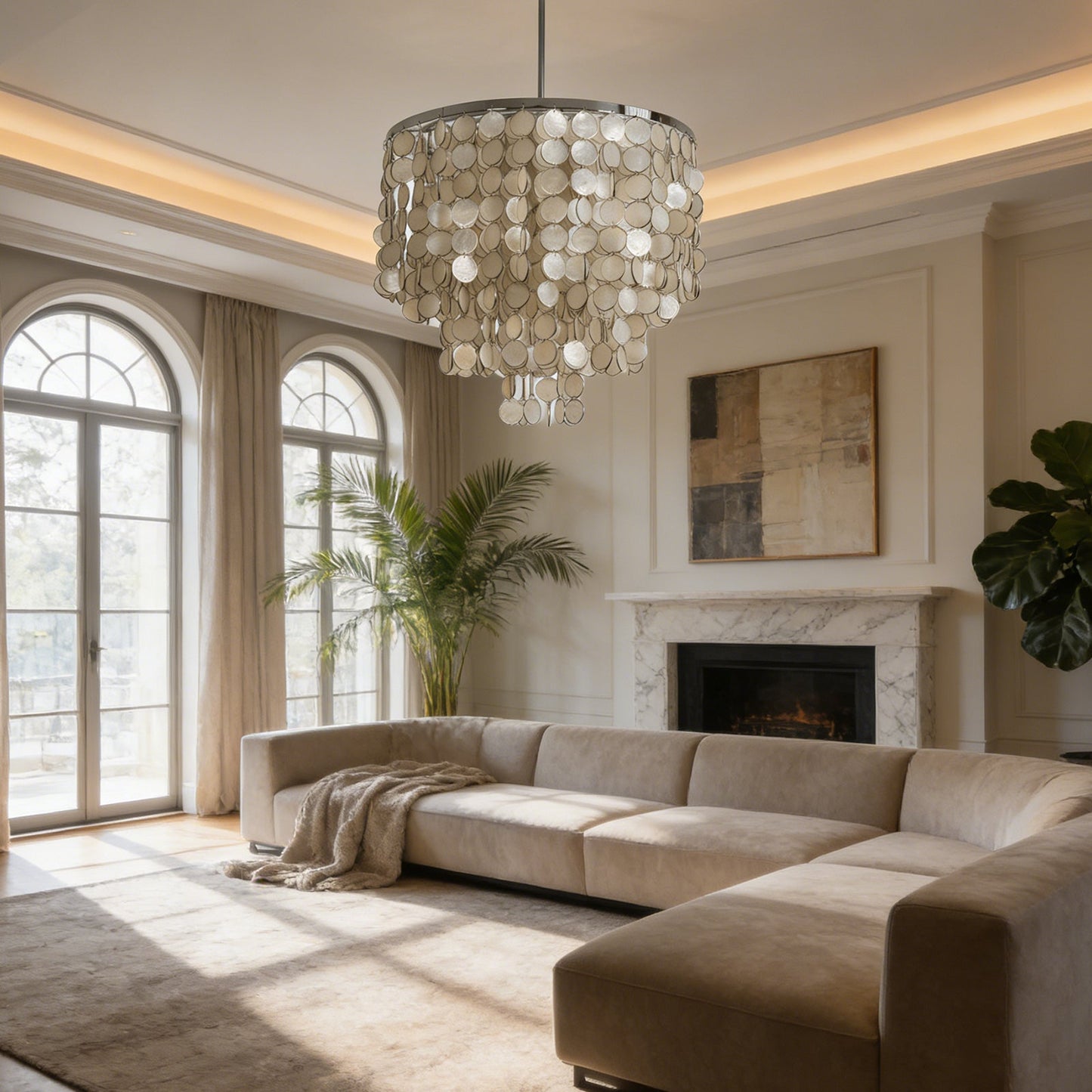 Tiered Capiz Shell Chandelier — Ethereal Coastal Glow - LumoTrot
