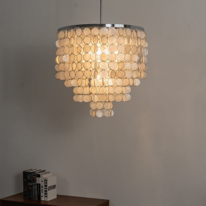 Tiered Capiz Shell Chandelier — Ethereal Coastal Glow - LumoTrot