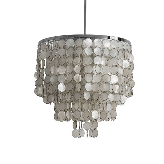 Capiz shell chandelier with chrome finish and tiered silhouette - Lumotrot