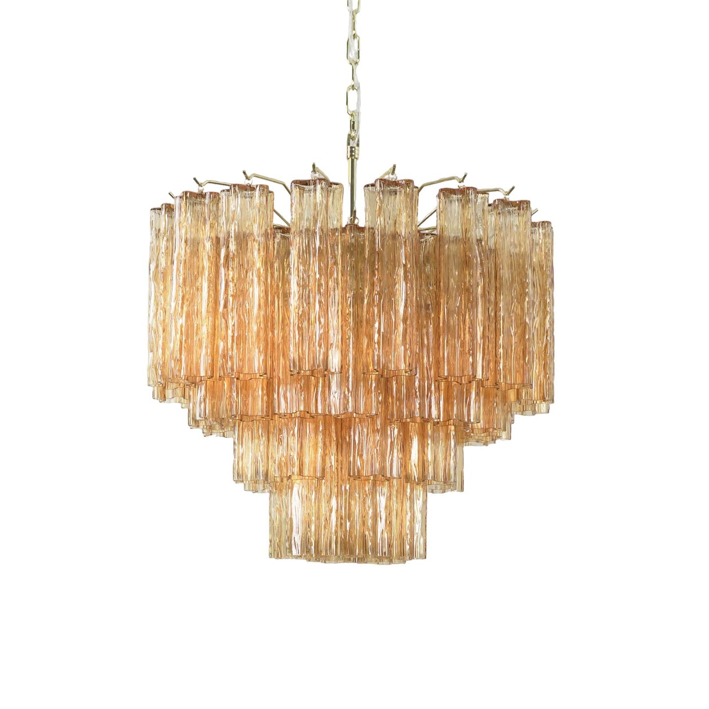Textured amber glass rod chandelier in tiered cascade design | Lumotrot