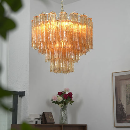 Amber Glass Rod Chandelier — Warm Cascade Radiance - LumoTrot