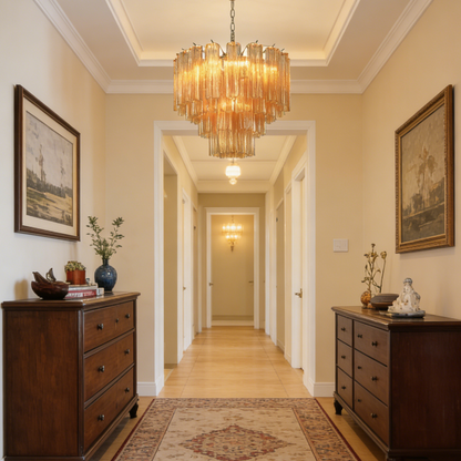 Amber Glass Rod Chandelier — Warm Cascade Radiance - LumoTrot