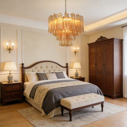 Scale and proportion of the amber glass rod chandelier